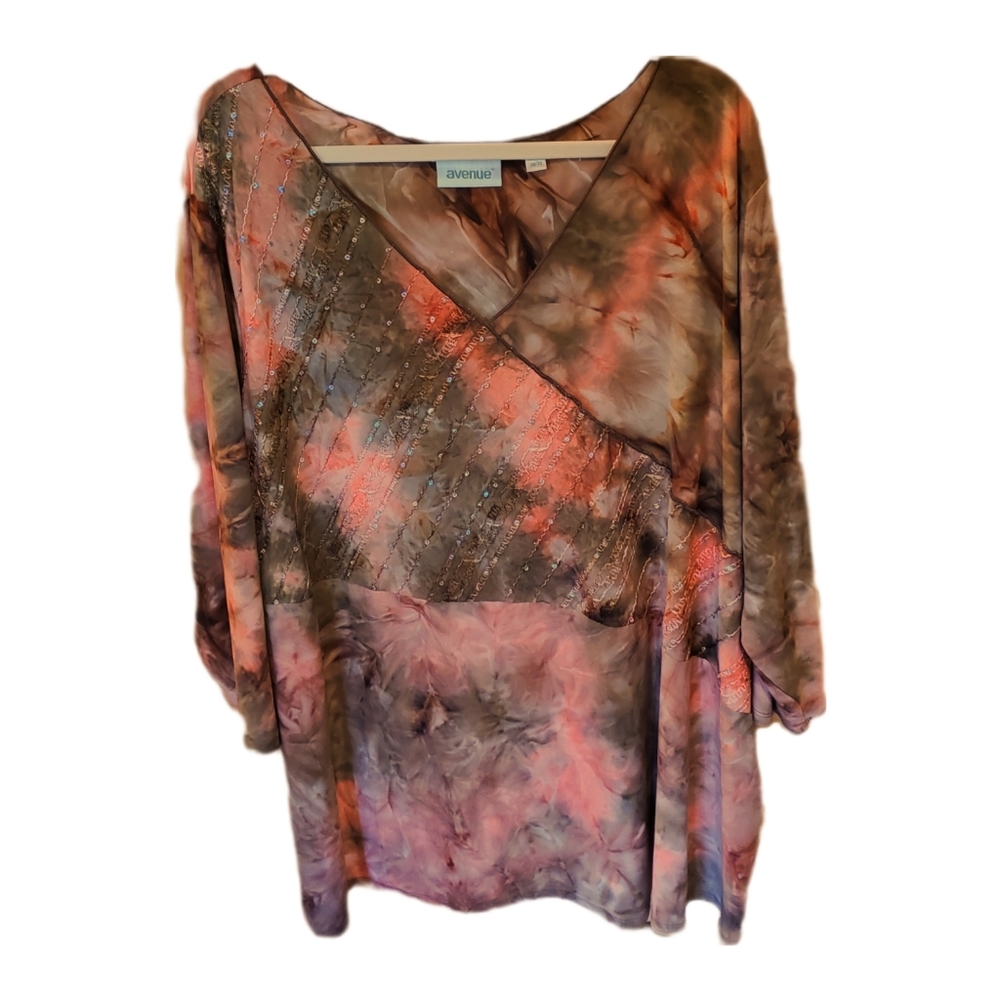 Avenue 30/32 silky tie-dyed embellished blouse
